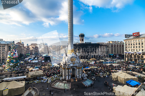 Image of Ukrainian revolution, Euromaidan after an attack by government f