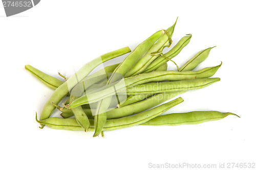 Image of Bunch of fresh green beans on white