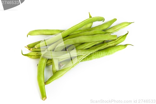 Image of Bunch of fresh green beans on white