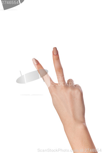 Image of Hand gesture number four closeup isolated on white