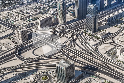 Image of Dubai downtown. East, United Arab Emirates architecture. Aerial 