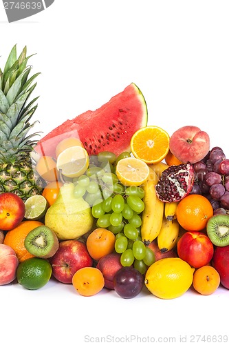 Image of Huge group of fresh fruits isolated on a white background.