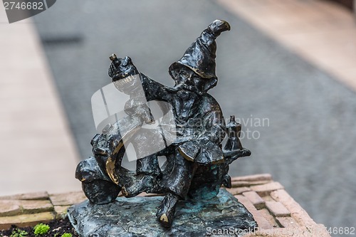 Image of Sculpture of gnome from fairy-tale in Wroclaw