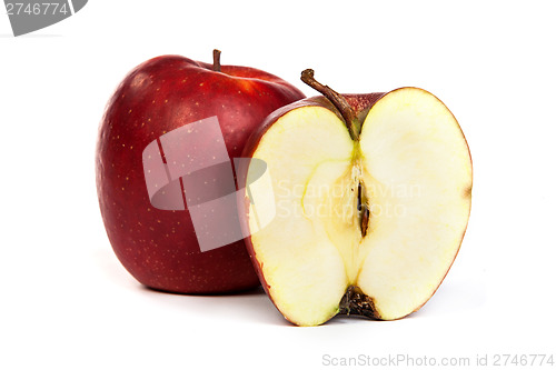 Image of Cross section of red apple, showing pips, and core