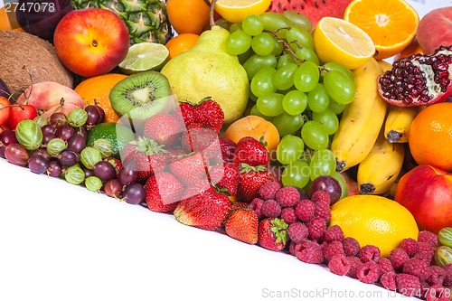 Image of Huge group of fresh fruits isolated on a white background.