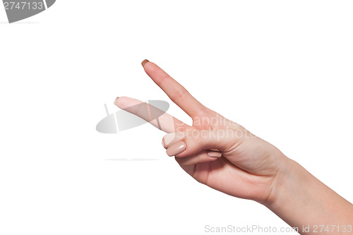 Image of Hand gesture number four closeup isolated on white