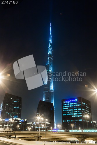 Image of View on Burj Khalifa, Dubai, UAE, at night