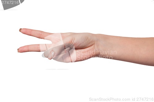Image of Hand gesture number four closeup isolated on white