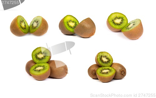 Image of set of Kiwi cut in half isolated on white