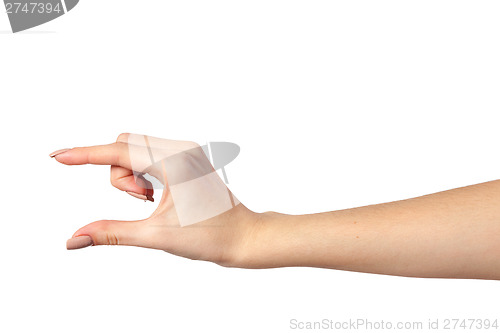 Image of Female hand reaching for something on white