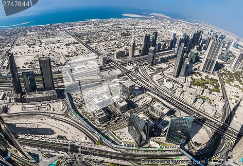 Image of Dubai downtown. East, United Arab Emirates architecture. Aerial 