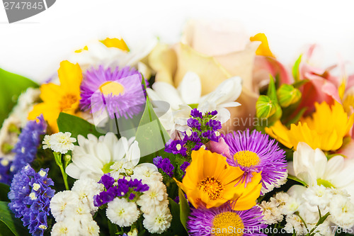 Image of spring flowers background on white background