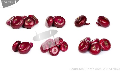 Image of set of a red onions, isolated on white