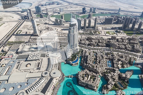 Image of Dubai downtown. East, United Arab Emirates architecture. Aerial 