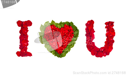 Image of Love of rose petals isolated on white