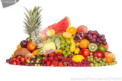 Image of Huge group of fresh fruits isolated on a white background.