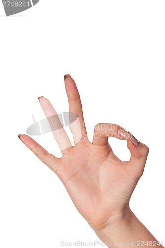 Image of Hand  is showing OK sign isolated on white