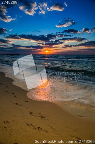 Image of Dubai sea and beach, beautiful sunset at the beach