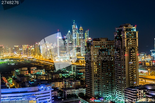 Image of Dubai downtown. East, United Arab Emirates architecture