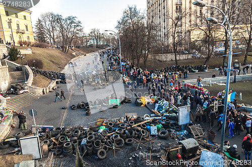 Image of Ukrainian revolution, Euromaidan after an attack by government f