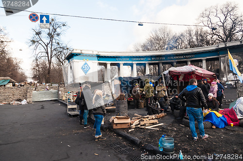 Image of Ukrainian revolution, Euromaidan after an attack by government f