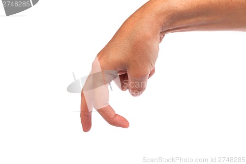 Image of A male hand is showing the walking fingers isolated on white