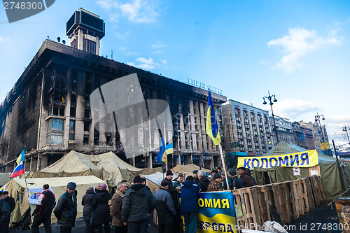 Image of Ukrainian revolution, Euromaidan after an attack by government f