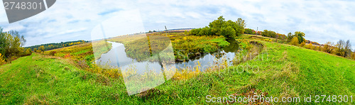 Image of Landscape with forest lake in autumn. Panorama