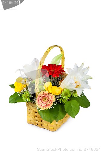 Image of Beautiful bouquet of bright flowers in basket