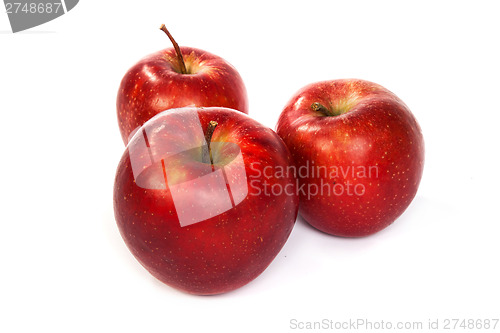 Image of Three shiny red apples isolated on white