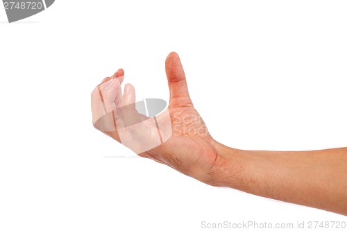 Image of Male hand reaching for something on white