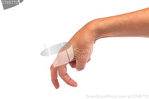 Image of A male hand is showing the walking fingers isolated on white