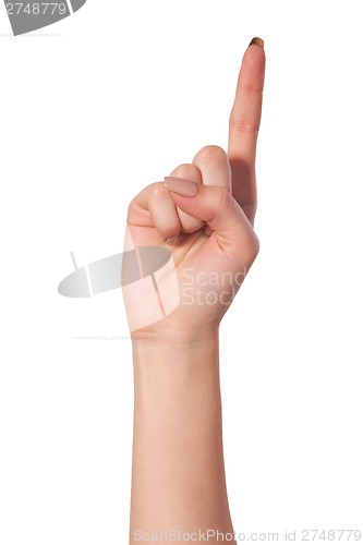 Image of Woman index finger on a white background