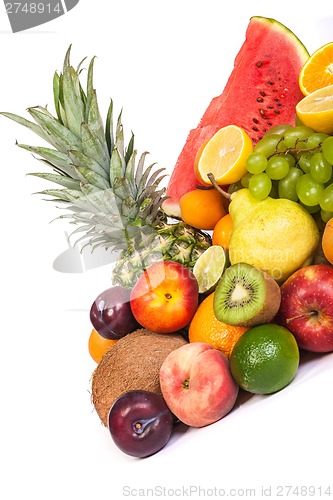 Image of Huge group of fresh fruits isolated on a white background.