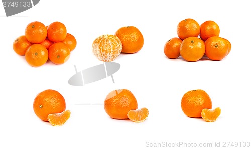 Image of set of Ripe tangerine or mandarin with slices on white