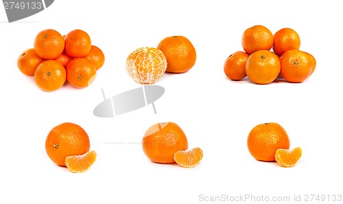 Image of set of Ripe tangerine or mandarin with slices on white
