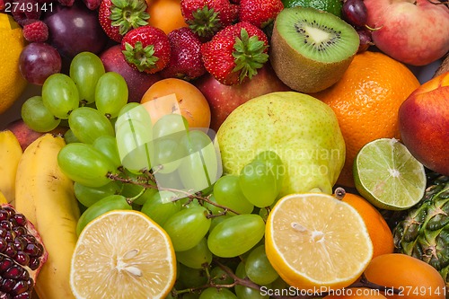 Image of Huge group of fresh fruits isolated on a white background.