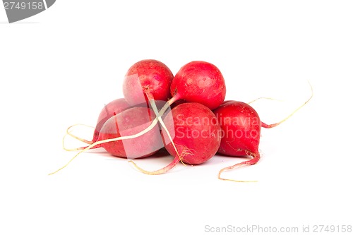 Image of A bunch of fresh radishes isolated on white