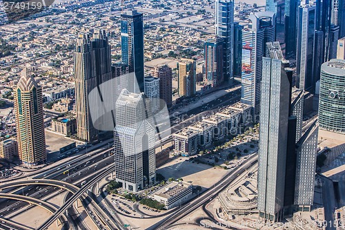 Image of Dubai downtown. East, United Arab Emirates architecture. Aerial 