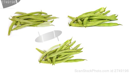 Image of set of Bunches of fresh green beans on white