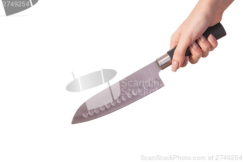 Image of Hand is holding a kitchen kinfe isolated