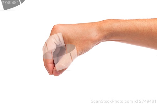 Image of Male hand reaching for something on white