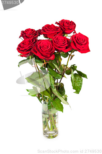 Image of Three fresh red roses over white background