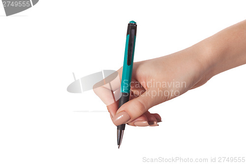 Image of Hand hold a pen writing on the white