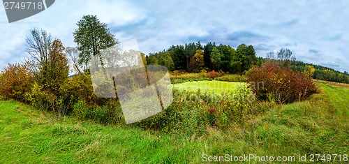 Image of Forest lake in fall. Panorama