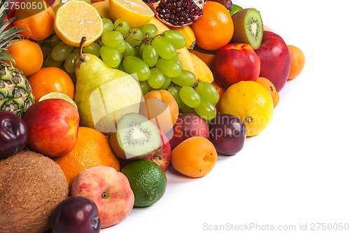 Image of Huge group of fresh fruits isolated on a white background.