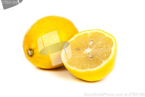 Image of Fresh lemons on white background