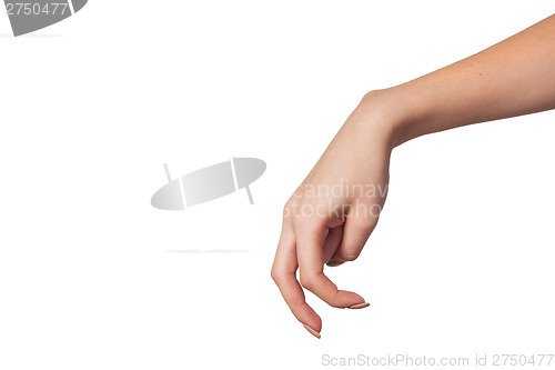 Image of A Female hand is showing the walking fingers isolated on white