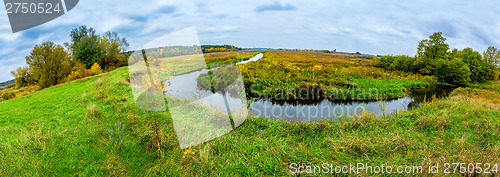 Image of Landscape with forest lake in autumn. Panorama