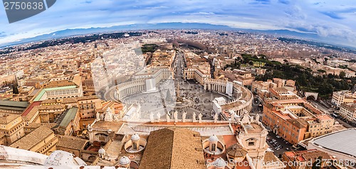 Image of Rome, Italy. Famous Saint Peter's Square in Vatican and aerial v